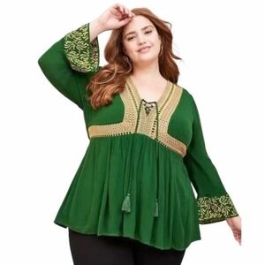 Torrid House of the Dragon Peasant Top Women Size 2 Green